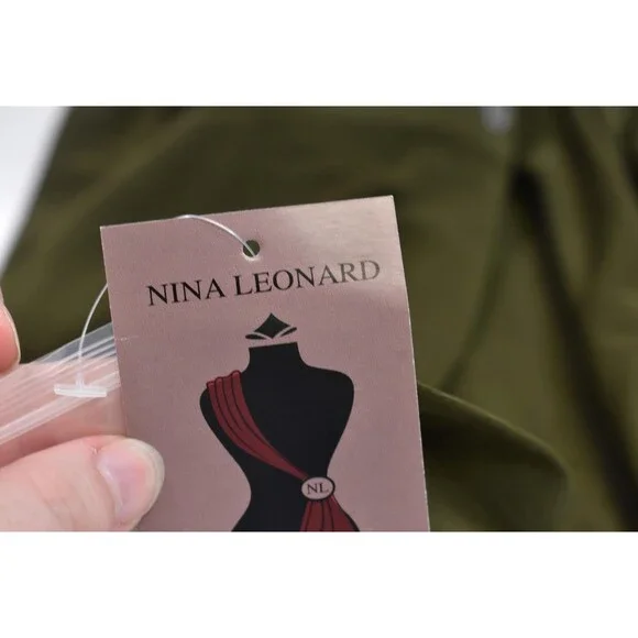 Nina Leonard Dress Womens Small Dark Olive Miracle Matte Jersey Shirt Button Up - Picture 7 of 14